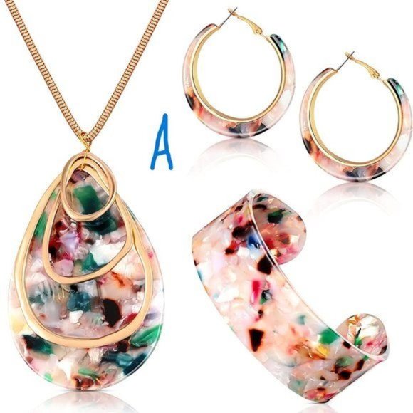 NEW Acrylic Jewelry Set for Women Statement Earrings Necklace Bracelet F… - Picture 2 of 6